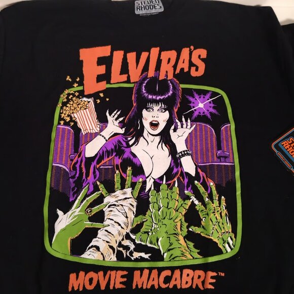 Elvira's Movie Macabra Steven Rhodes T-Shirt Black Size XL - Picture 3 of 3